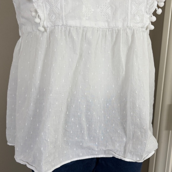 Lilly Pulitzer Raquelle Top Swiss Dot Dobby Chambray White Peplum Embroidered L - Picture 5 of 13
